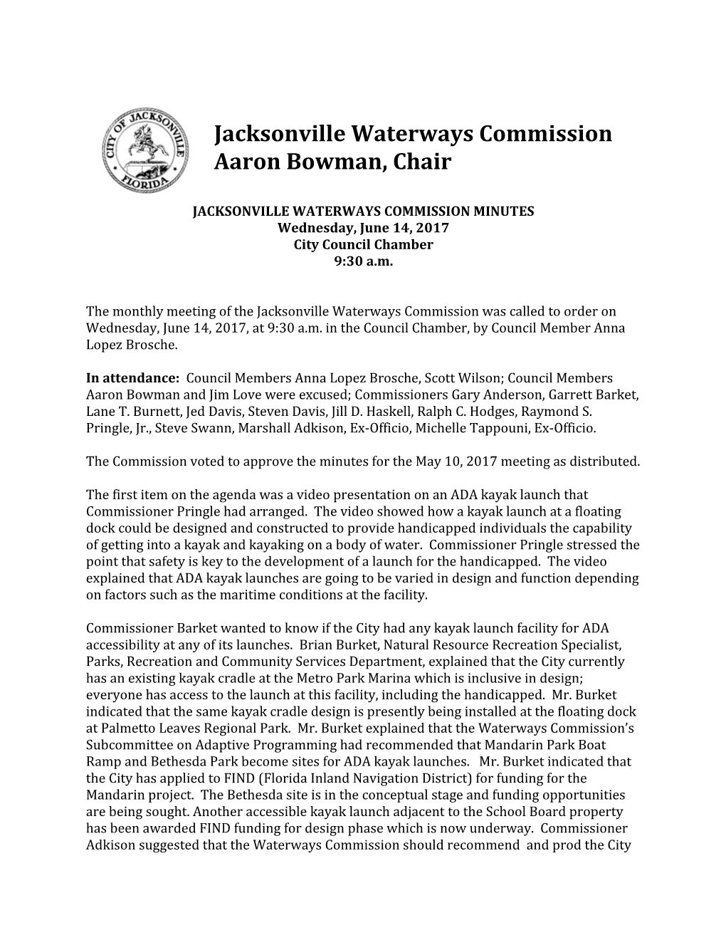 Jacksonville Waterways Commission Minutes