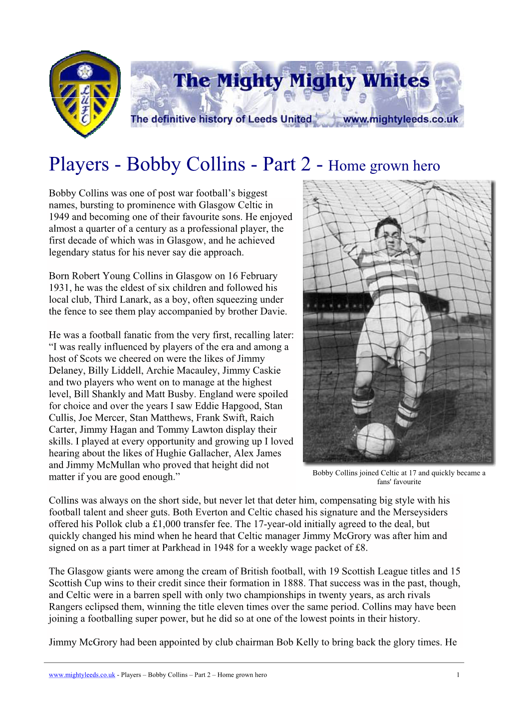 Players - Bobby Collins - Part 2 - Home Grown Hero