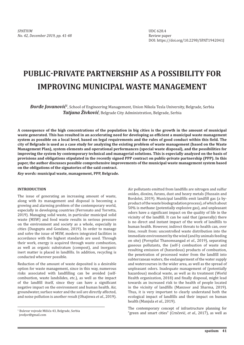 Public-Private Partnership As a Possibility for Improving Municipal Waste Management