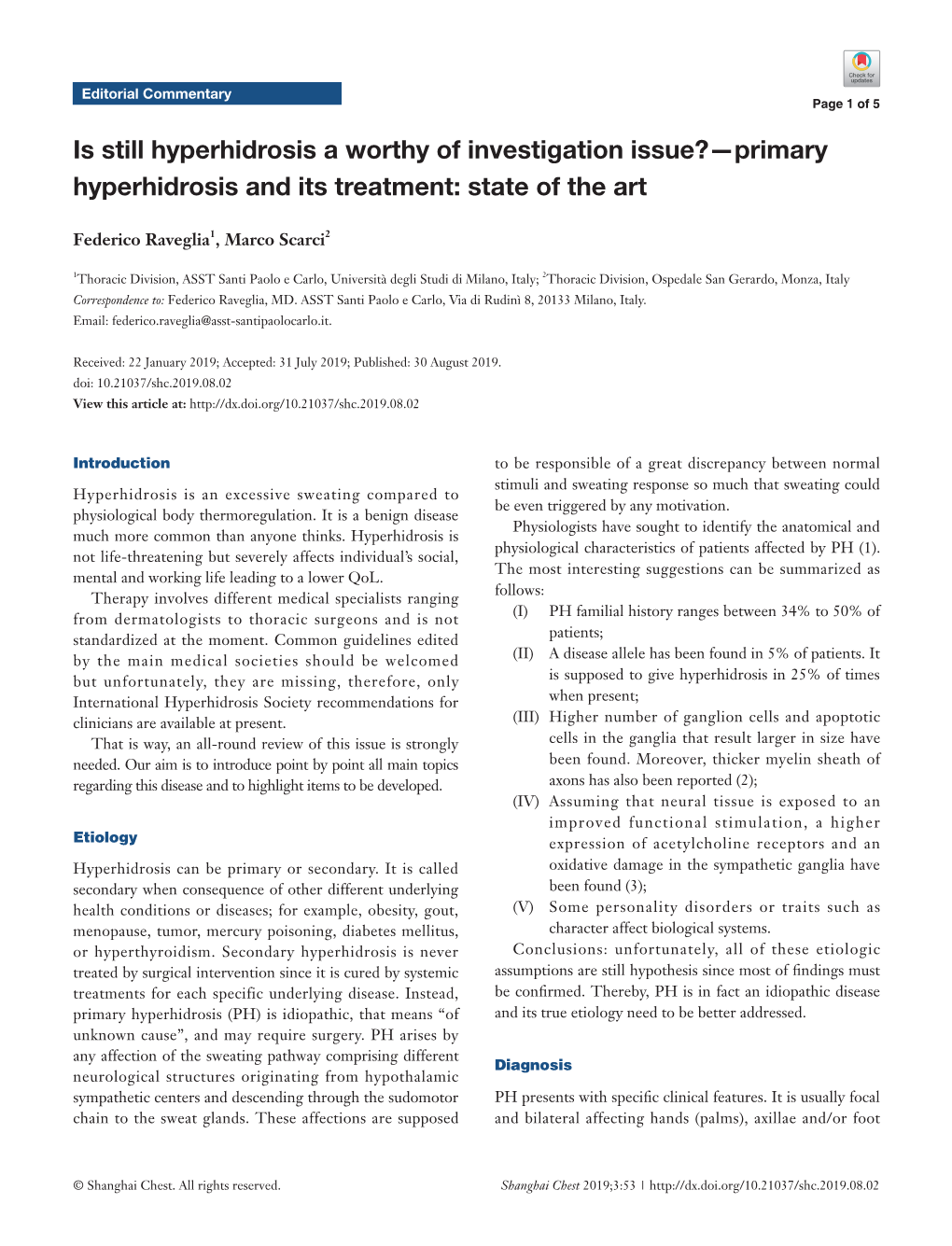 Primary Hyperhidrosis and Its Treatment: State of the Art