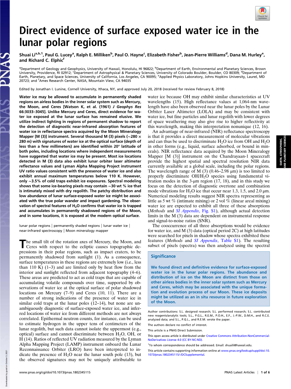 Direct Evidence of Surface Exposed Water Ice in the Lunar Polar Regions