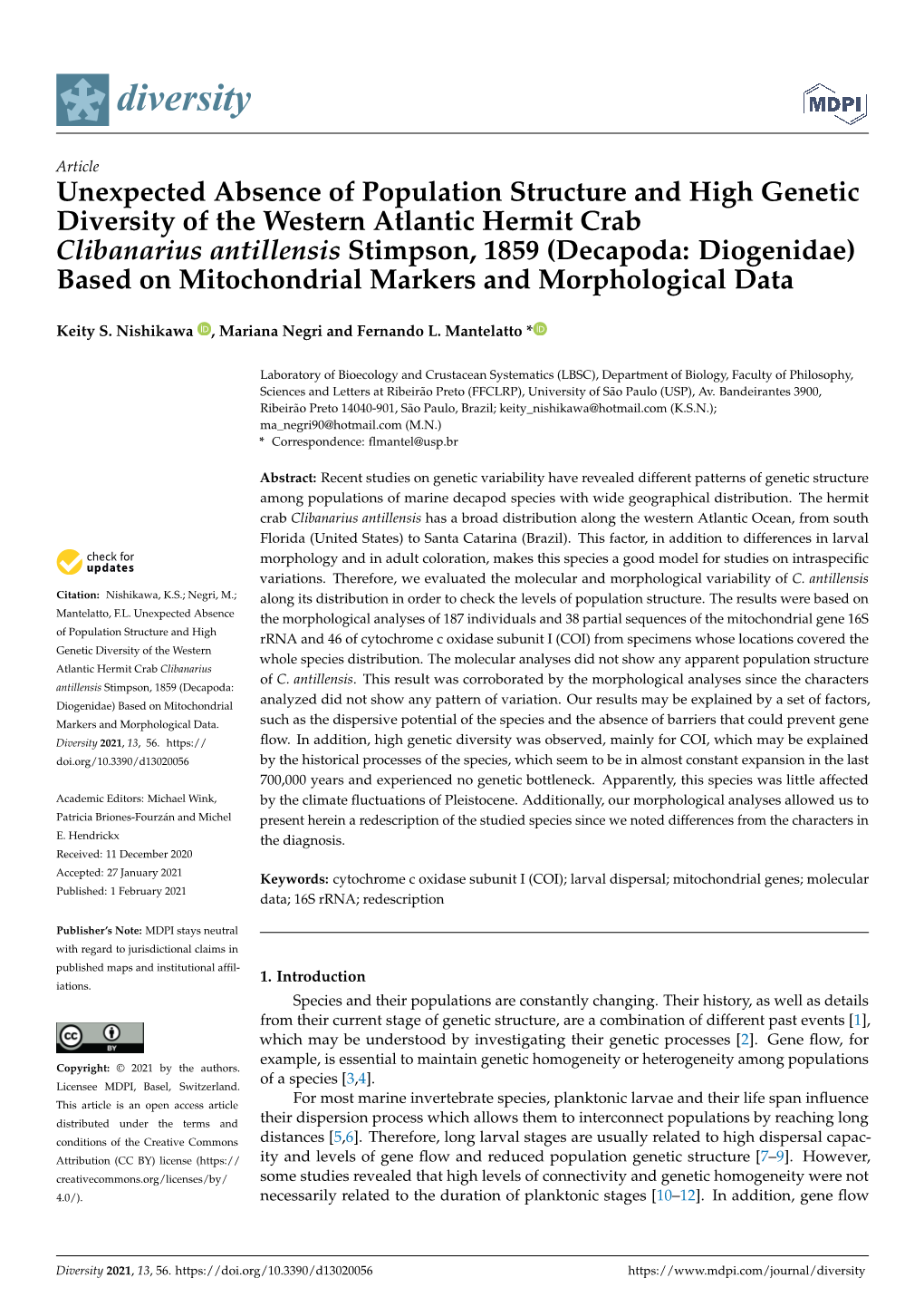 Unexpected Absence of Population Structure and High Genetic