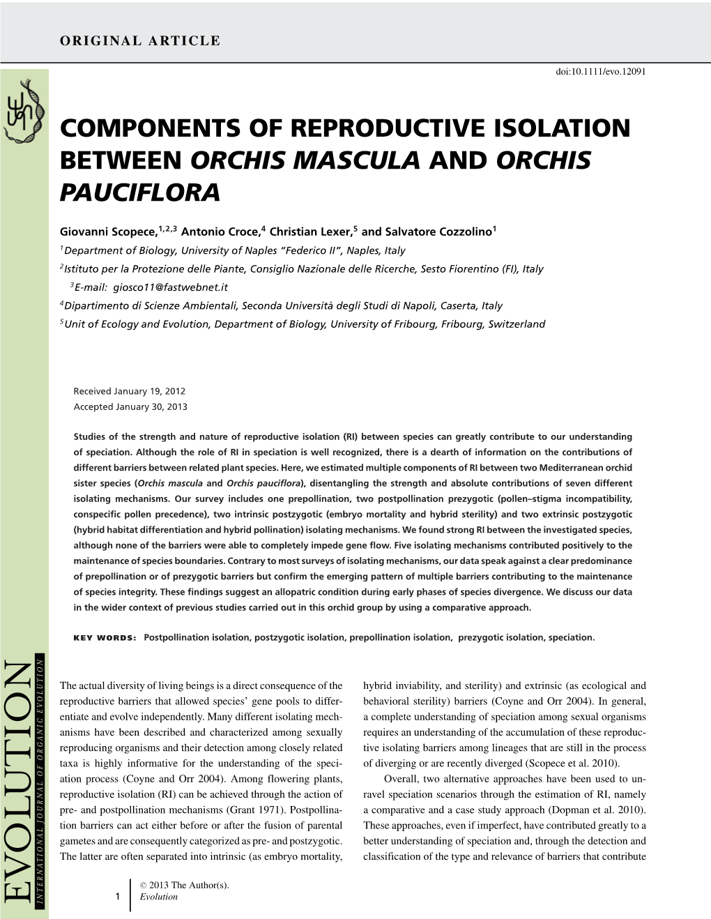 Components of Reproductive Isolation Between Orchis Mascula and Orchis Pauciflora