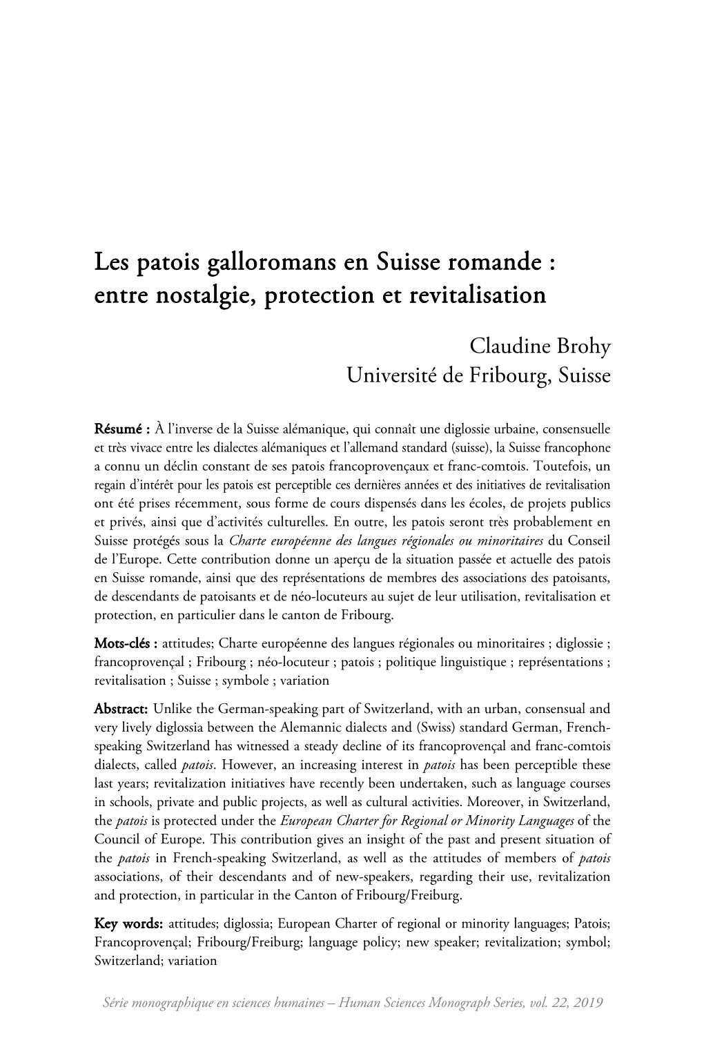Les Patois Galloromans En Suisse Romande : Entre Nostalgie, Protection Et Revitalisation