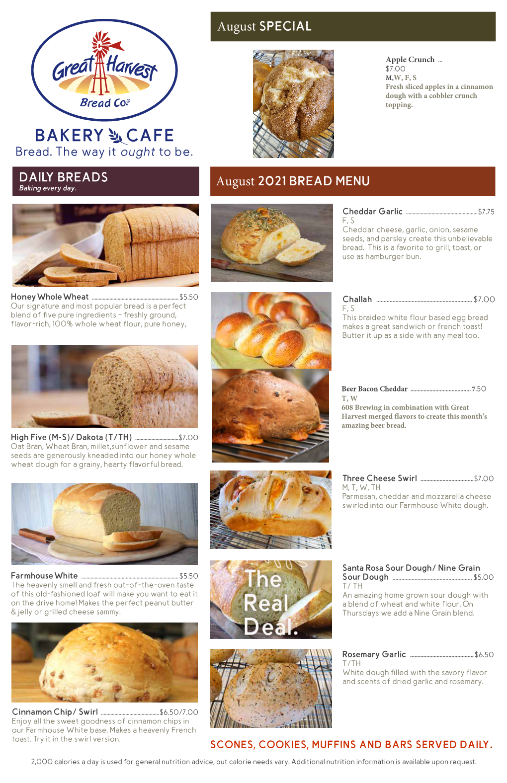 Daily Breads August Special August 2021 Bread Menu