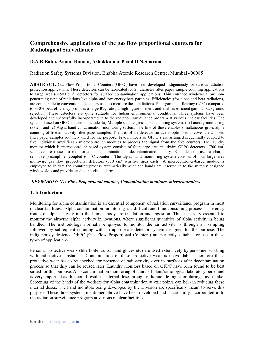 Comprehensive Applications of the Gas Flow Proportional Counters for Radiological Surveillance