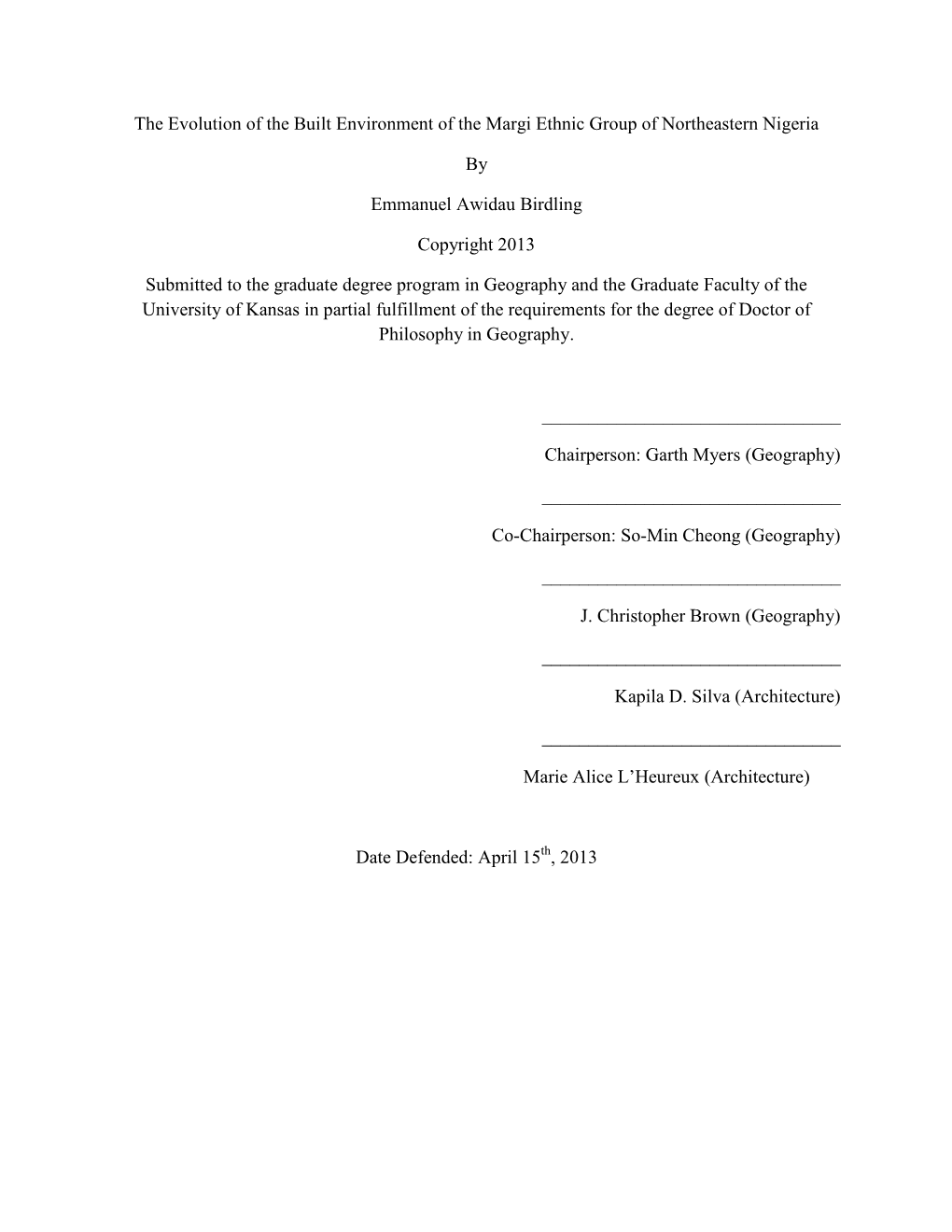 The Evolution of the Built Environment of the Margi Ethnic Group of Northeastern Nigeria