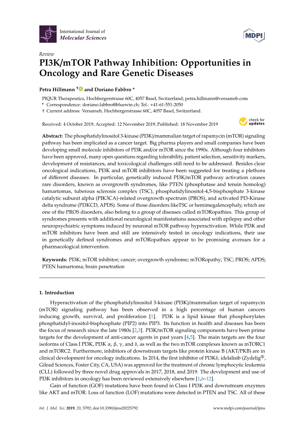 PI3K/Mtor Pathway Inhibition: Opportunities in Oncology and Rare Genetic Diseases