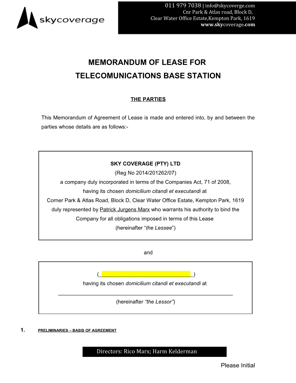 Memorandum of Agreement