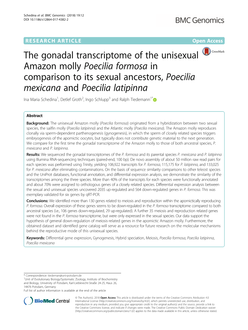 The Gonadal Transcriptome of the Unisexual Amazon Molly Poecilia