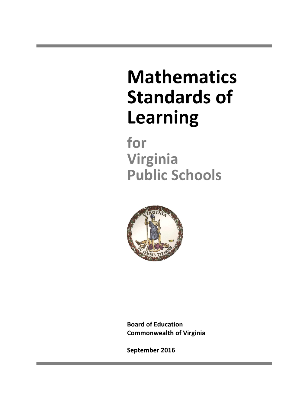 History and Social Science Standards of Learning for Virginia Public Schools