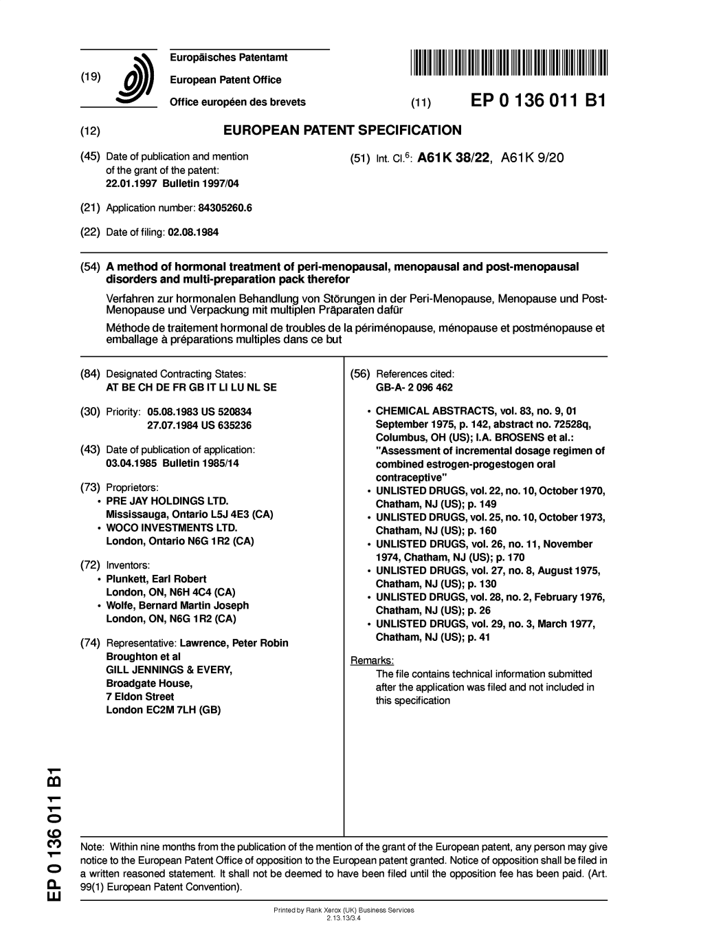 A Method of Hormonal Treatment of Peri-Menopausal, Menopausal And