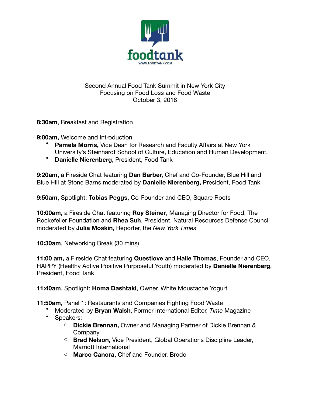 Final Agenda NYC Food Tank Summit Oct