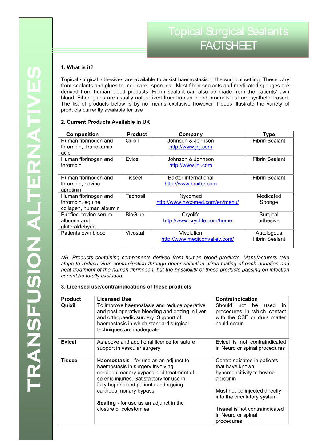 Topical Surgical Sealants FACTSHEET