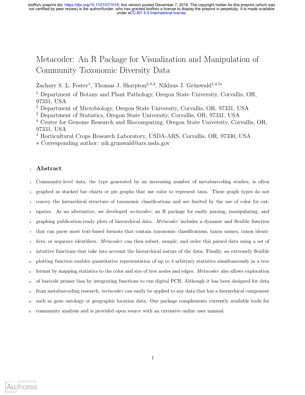 Metacoder: an R Package for Visualization and Manipulation of Community Taxonomic Diversity Data