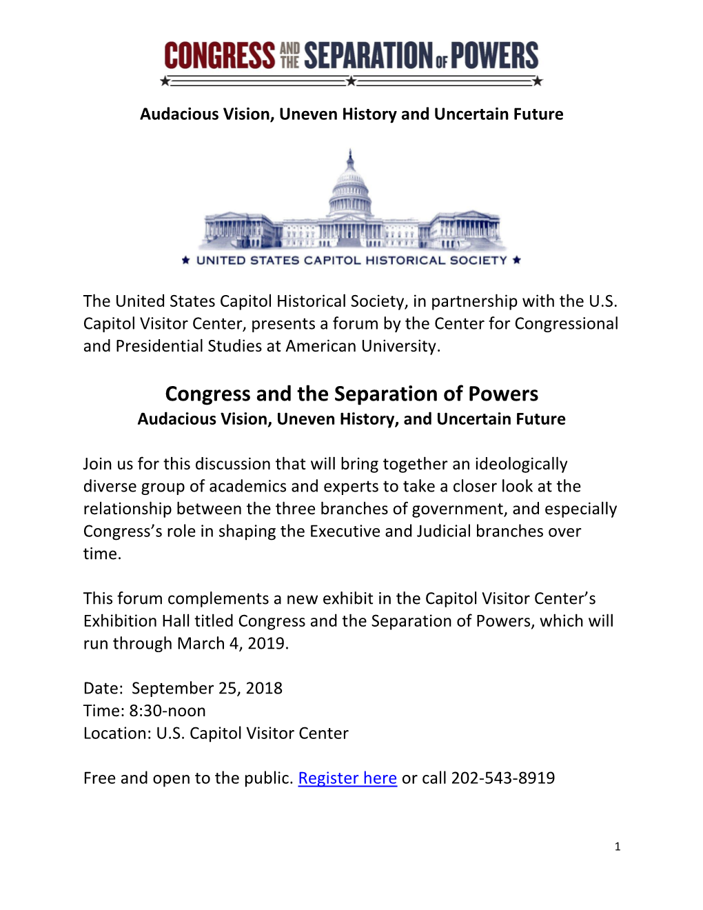 Congress and the Separation of Powers Audacious Vision, Uneven History, and Uncertain Future