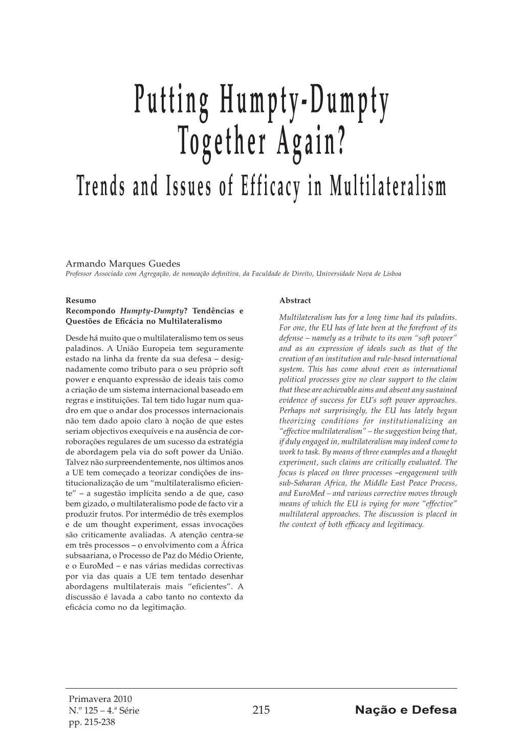 Putting Humpty-Dumpty Together Again? Trends and Issues of Efficacy in Multilateralism