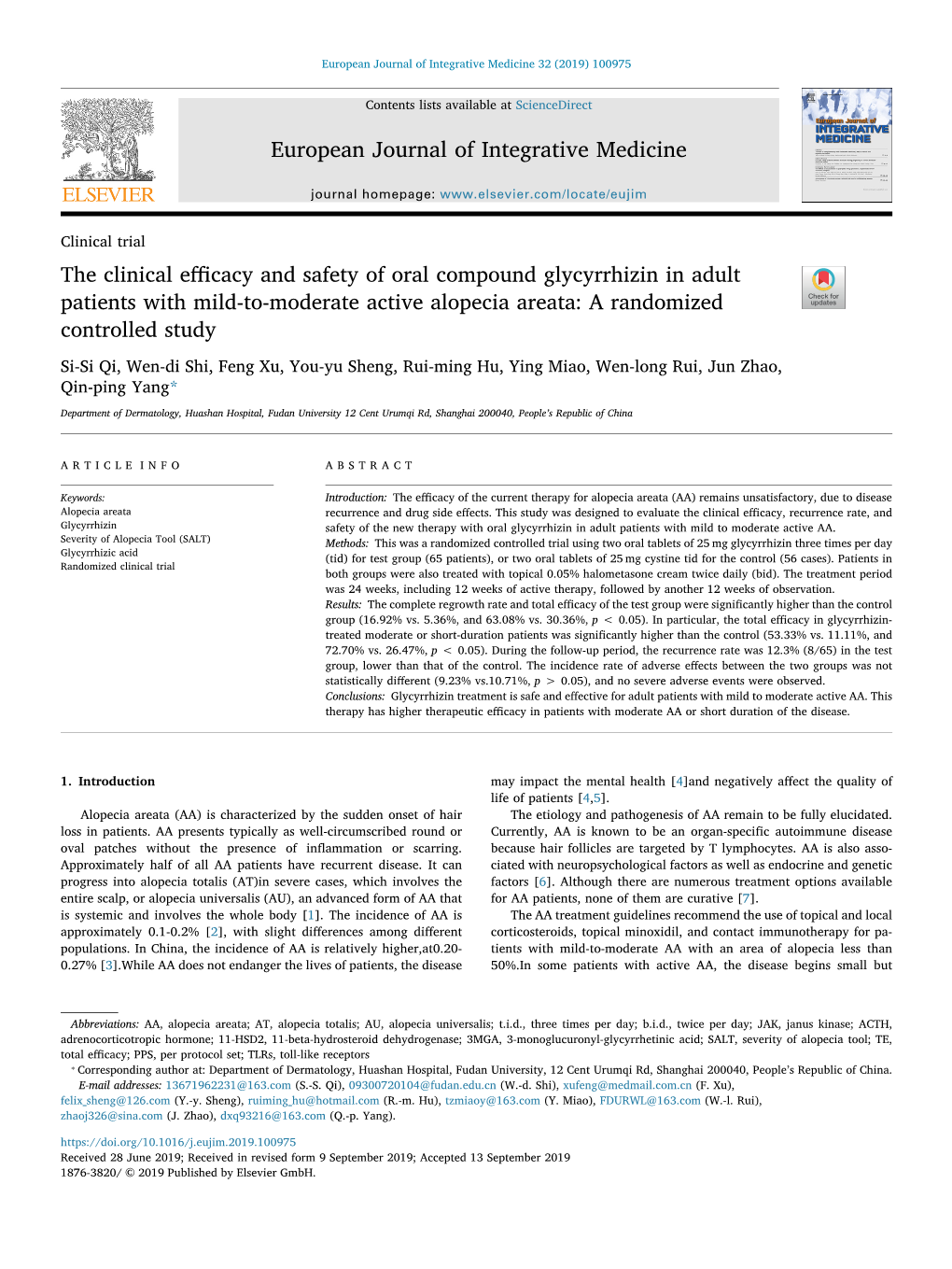 The Clinical Efficacy and Safety of Oral Compound Glycyrrhizin in Adult