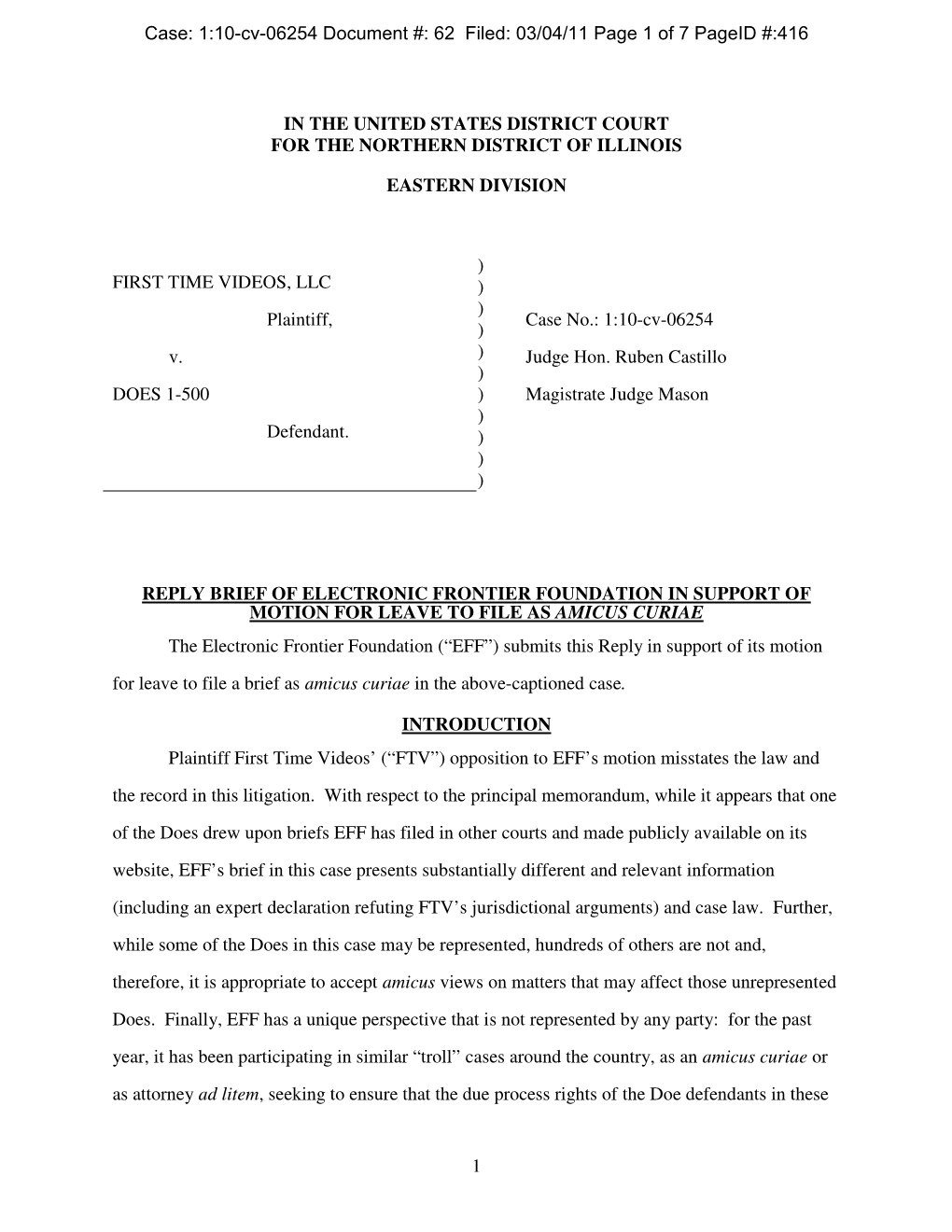 Case: 1:10-Cv-06254 Document #: 62 Filed: 03/04/11 Page 1 of 7 Pageid #:416