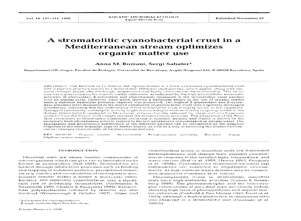 A Stromatolitic Cyanobacterial Crust in a Mediterranean Stream Optimizes Organic Matter Use