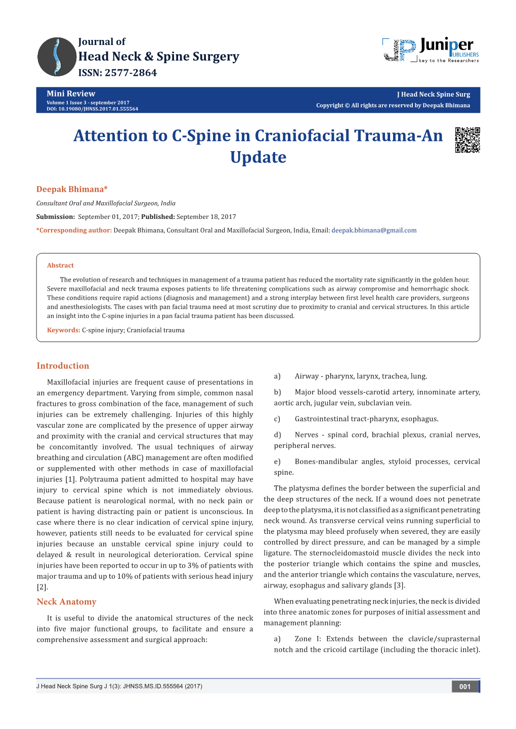 Attention to C-Spine in Craniofacial Trauma-An Update