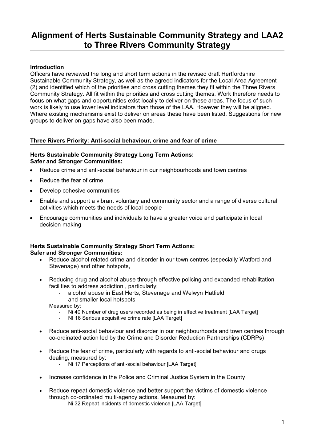 Alignment of Herts Sustainable Community Strategy and LAA2 to Three Rivers Community Strategy