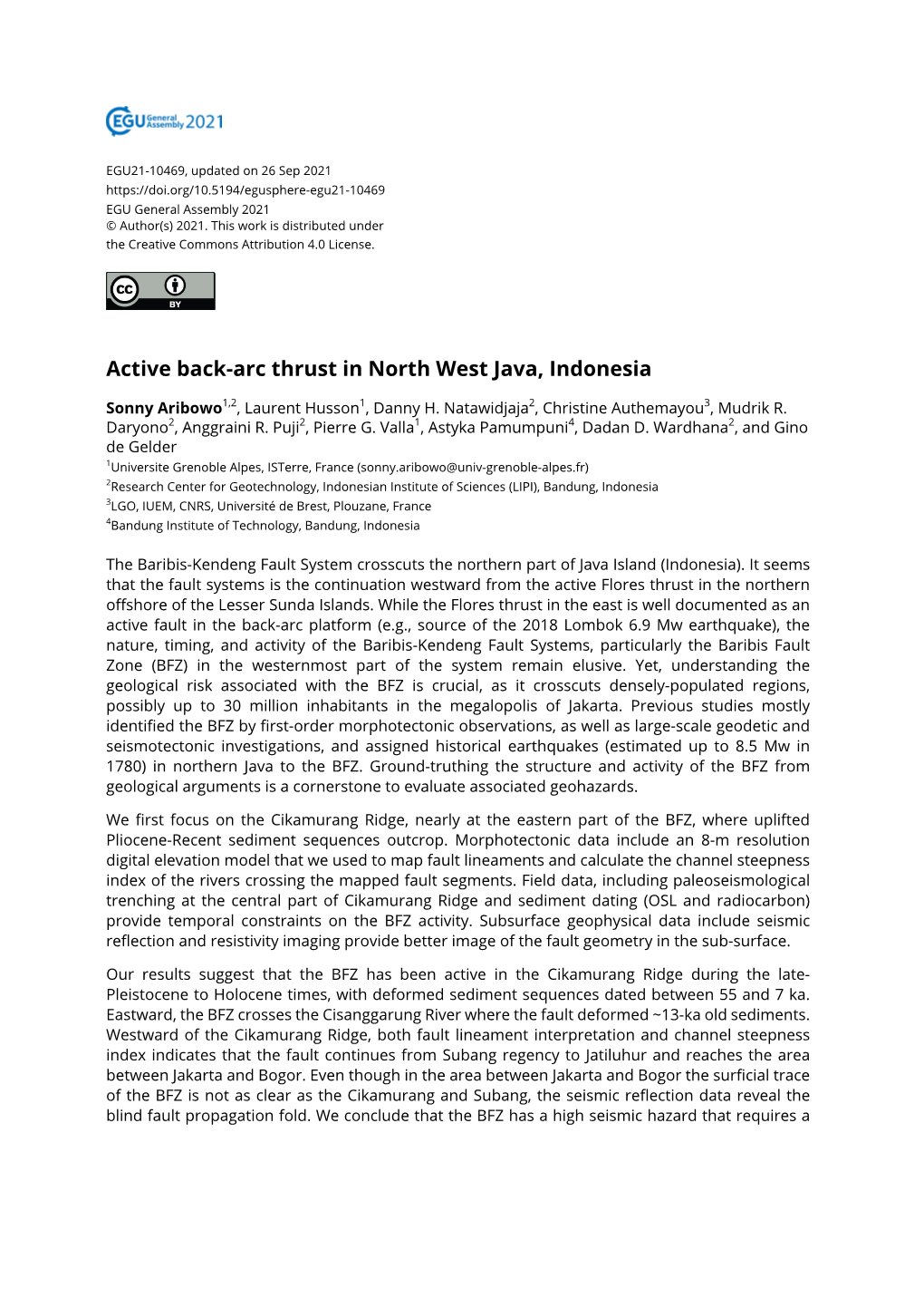 Active Back-Arc Thrust in North West Java, Indonesia