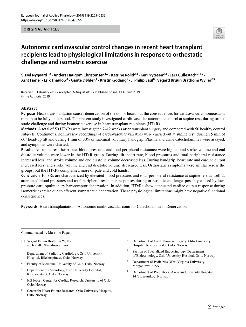 Autonomic Cardiovascular Control Changes in Recent Heart Transplant