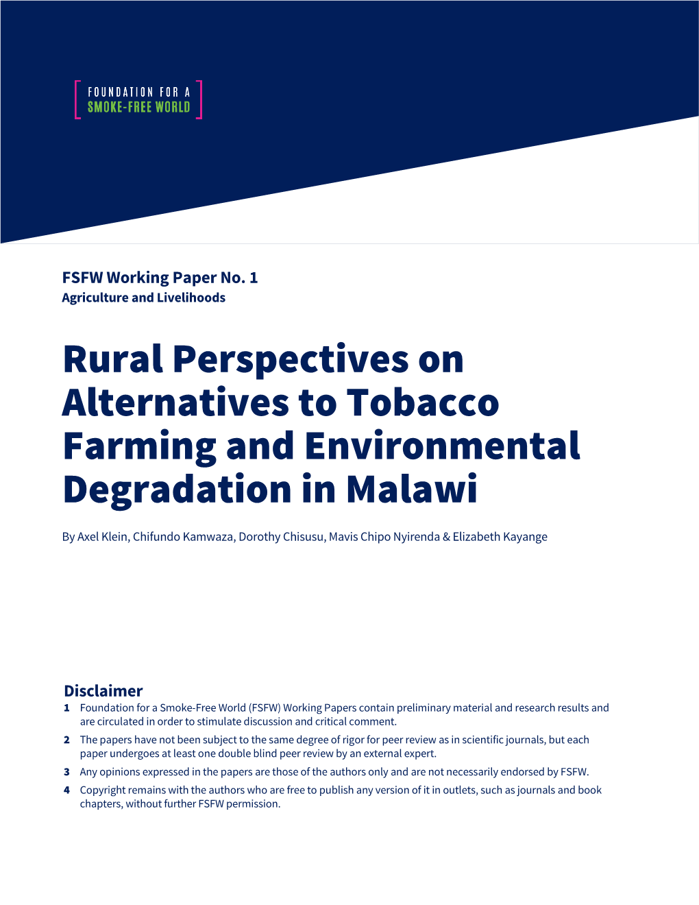 Rural Perspectives on Alternatives to Tobacco Farming and Environmental Degradation in Malawi