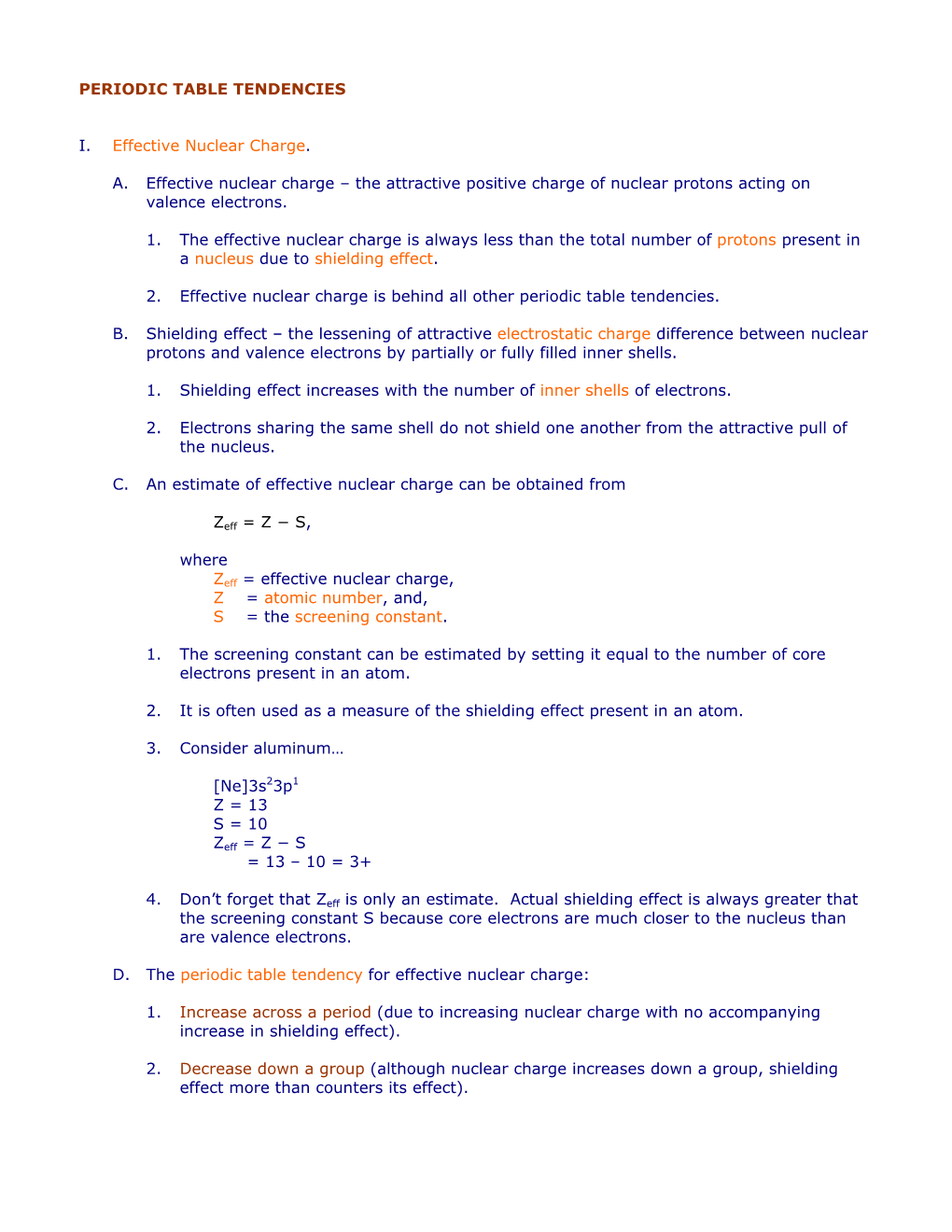 Periodic Table Tendencies