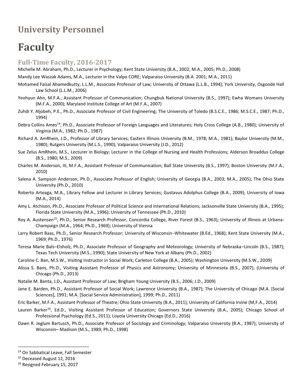 Faculty Full-Time Faculty, 2016-2017 Michelle M