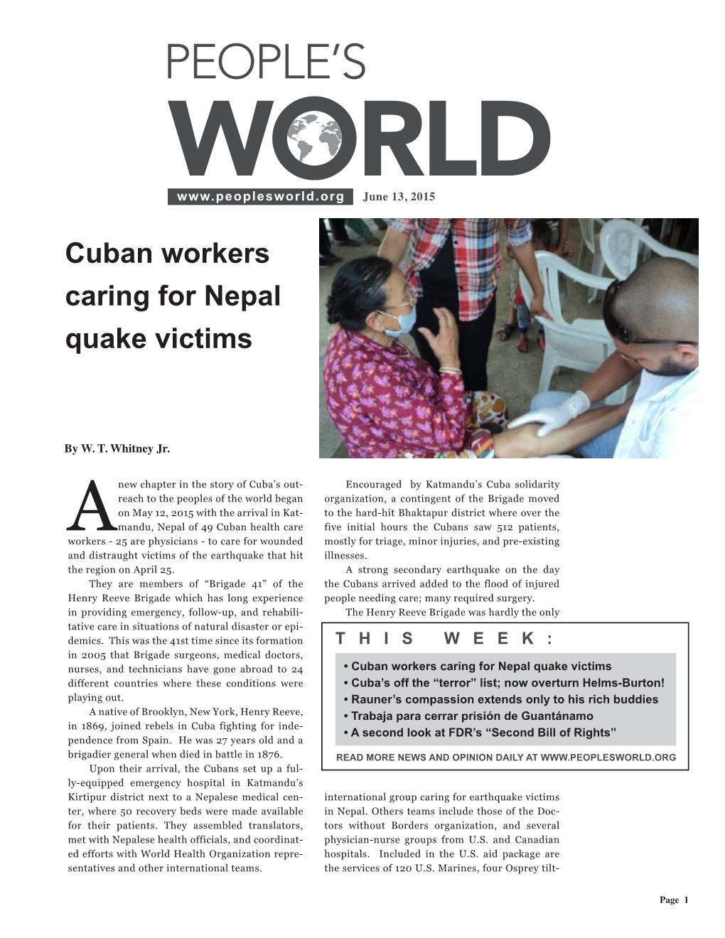 Cuban Workers Caring for Nepal Quake Victims