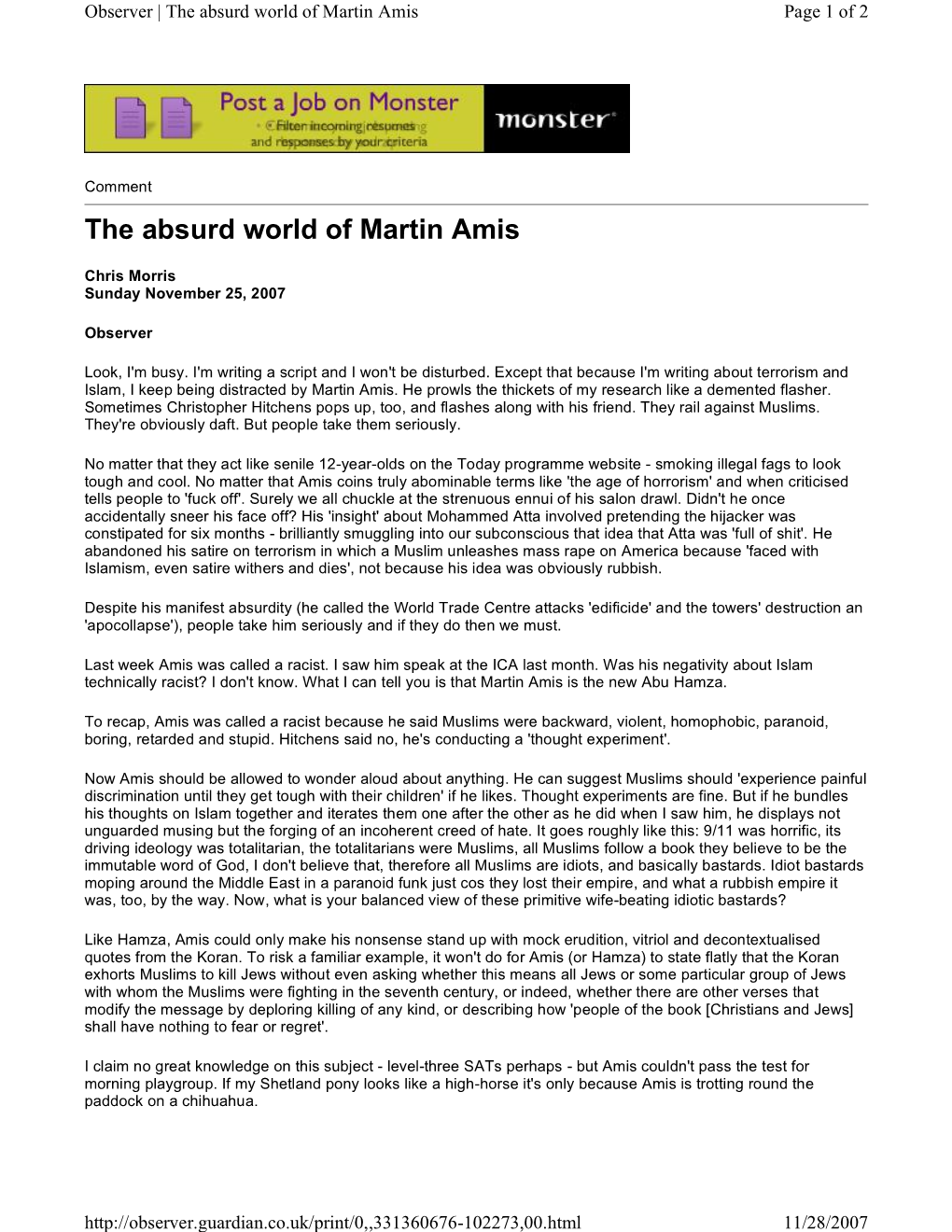 The Absurd World of Martin Amis Page 1 of 2