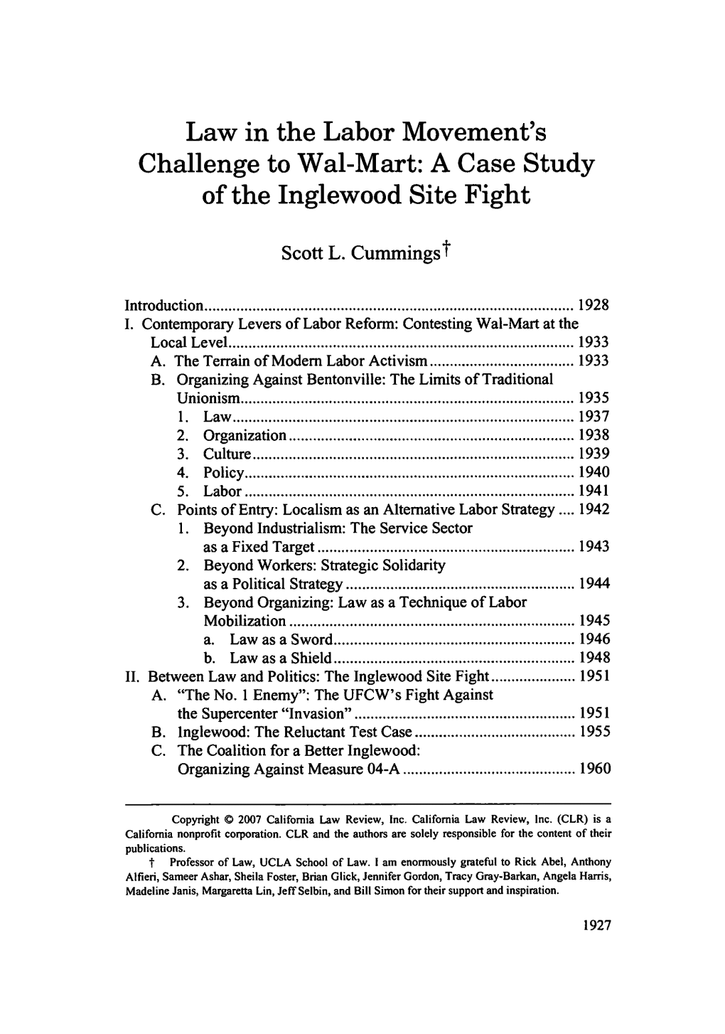 Law in the Labor Movement's Challenge to Wal-Mart: a Case Study of the Inglewood Site Fight