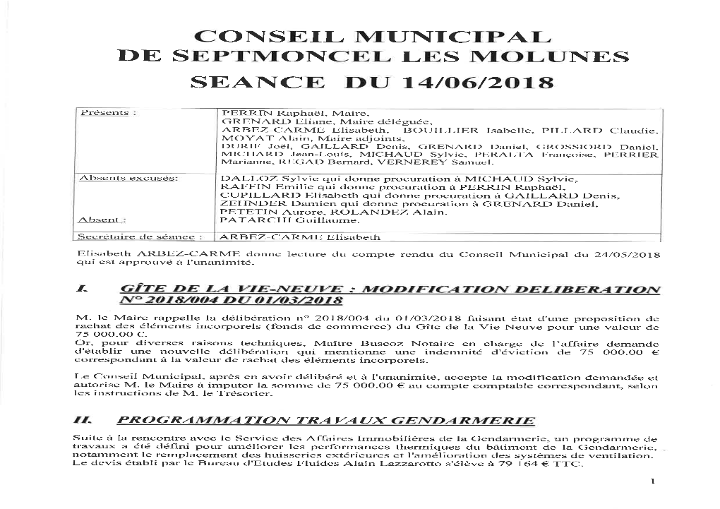 Conseil Municipal De Septmoncel Les Molui{Es Seance Du 1410612018