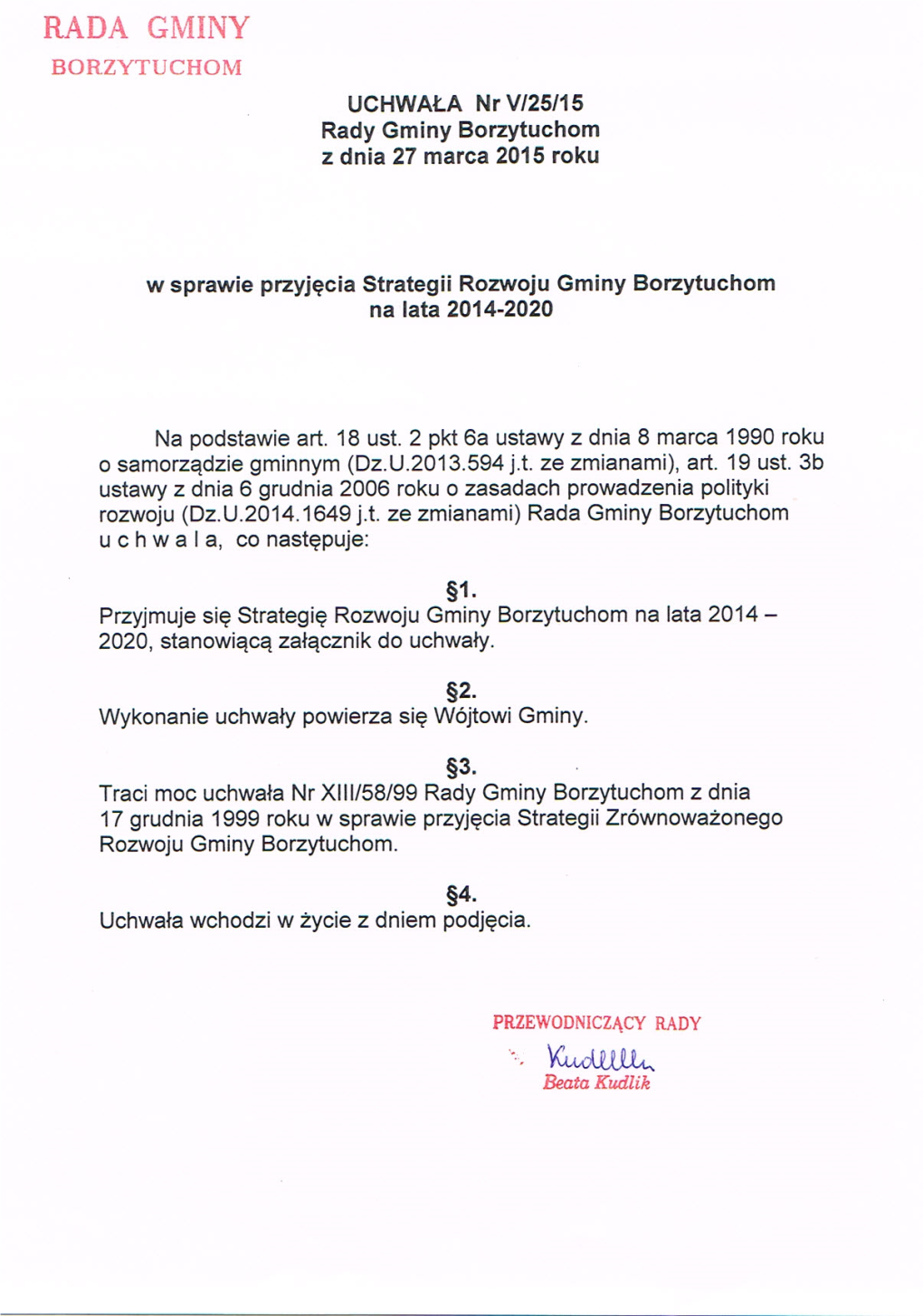 Strategia Rozwoju Gminy BORZYTUCHOM Na Lata 2014 - 2020