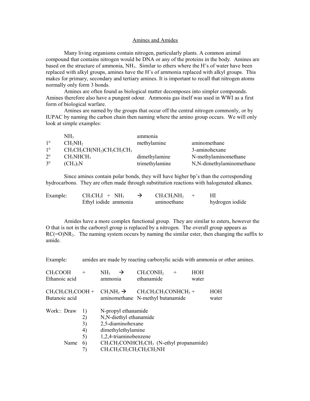 Amines and Amides