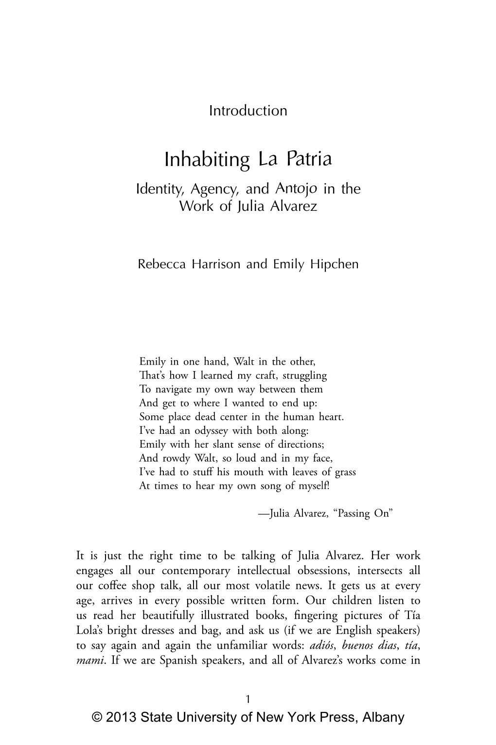 Inhabiting La Patria Identity, Agency, and Antojo in the Work of Julia Alvarez