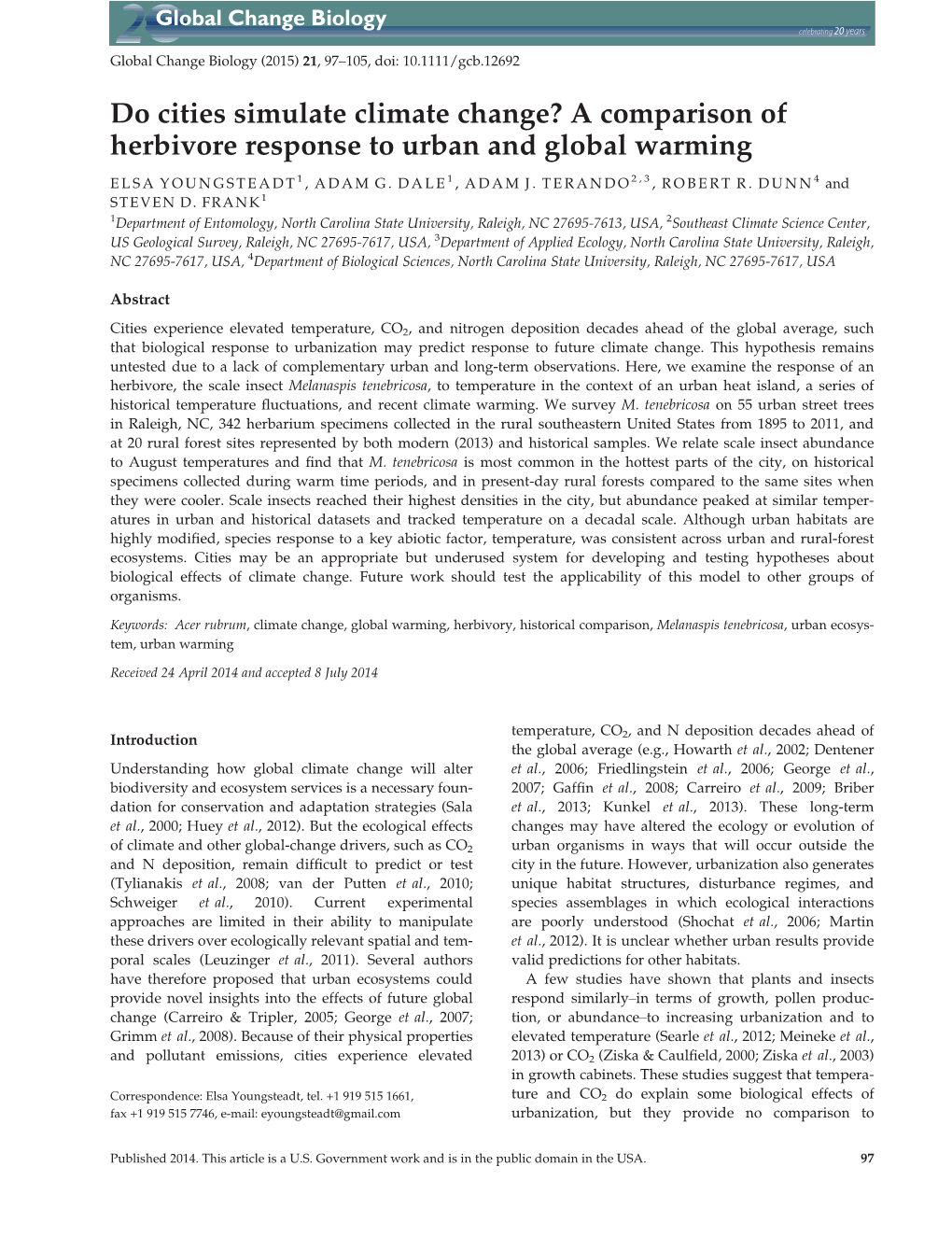 Do Cities Simulate Climate Change? a Comparison of Herbivore Response to Urban and Global Warming