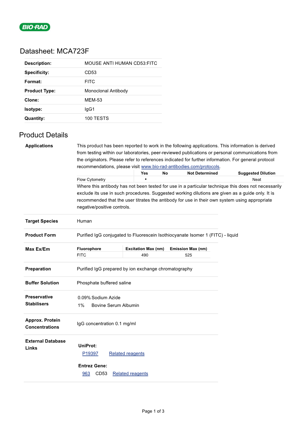 Datasheet: MCA723F Product Details