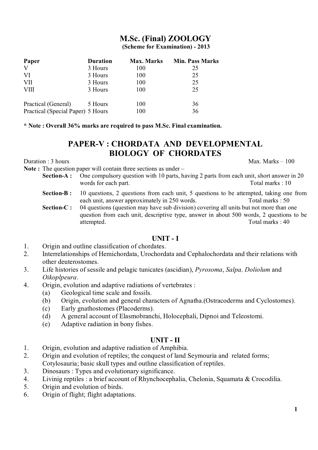 M.Sc. (Final) ZOOLOGY PAPER-V