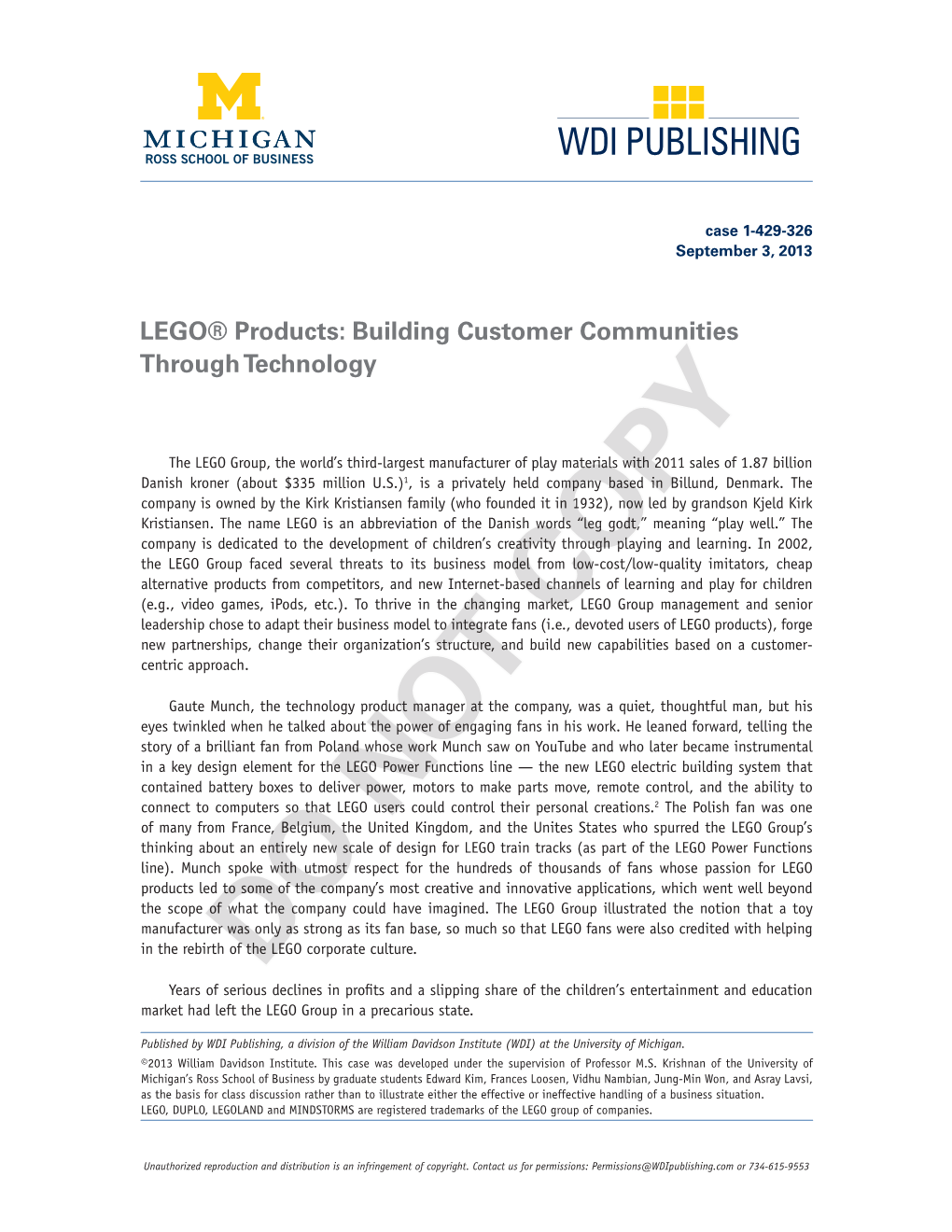 LEGO® Products: Building Customer Communities Through Technology