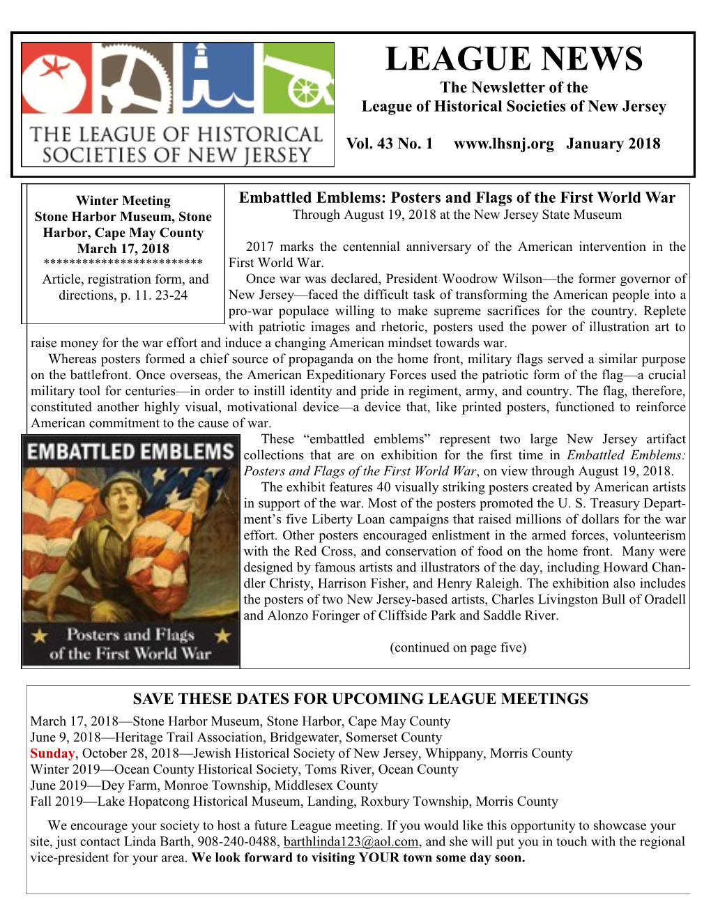 LEAGUE NEWS the Newsletter of the League of Historical Societies of New Jersey