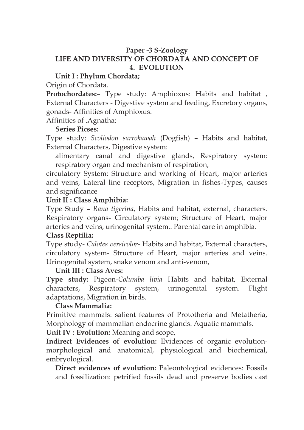 3 S-Zoology LIFE and DIVERSITY of CHORDATA and CONCEPT of 4