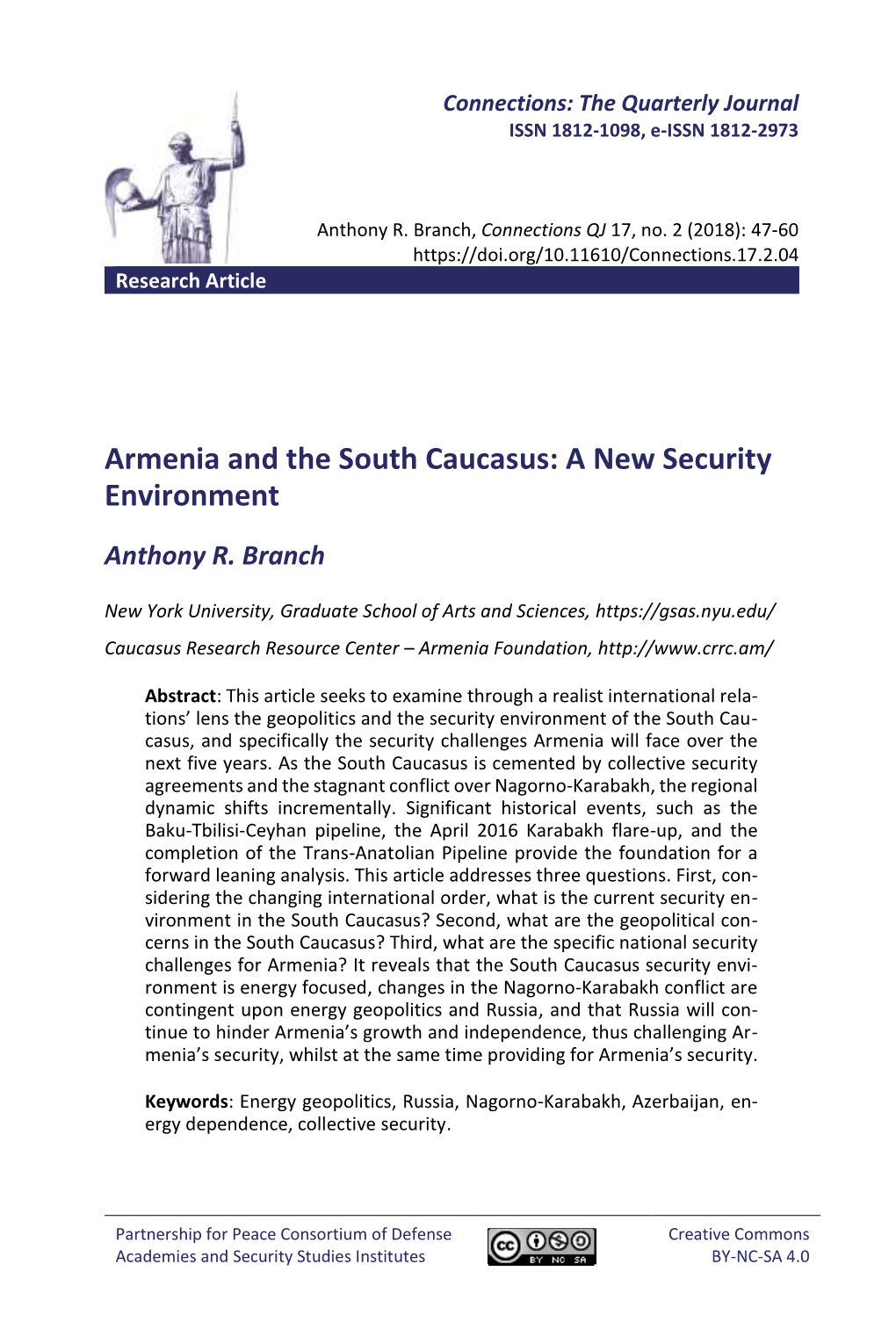 Armenia and the South Caucasus: a New Security Environment