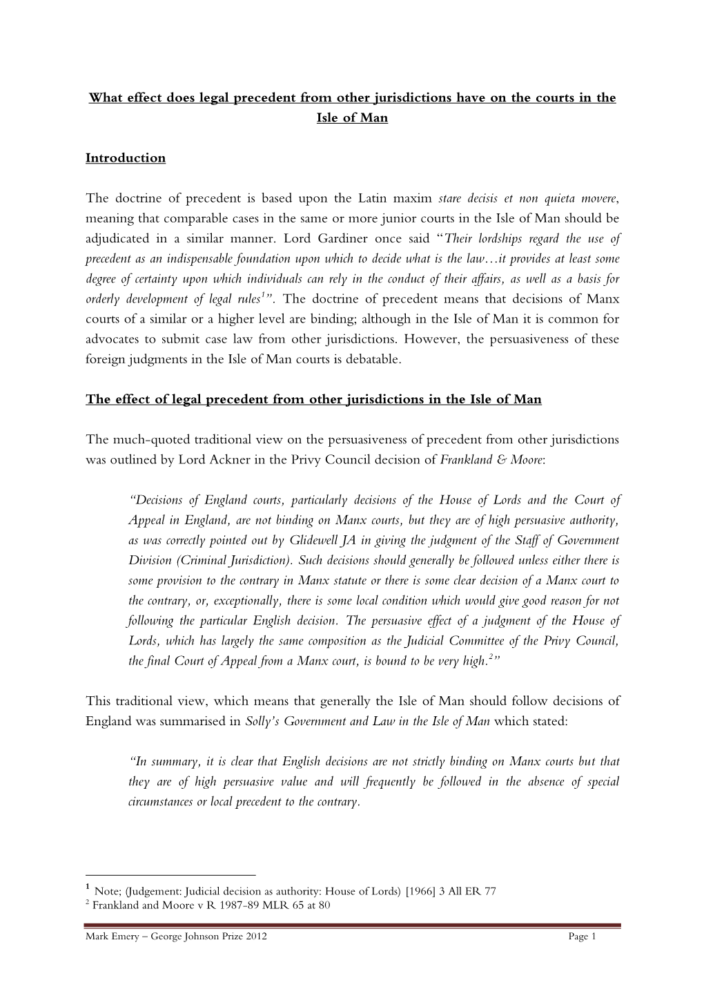 Mark Emery – George Johnson Prize 2012 Page 1