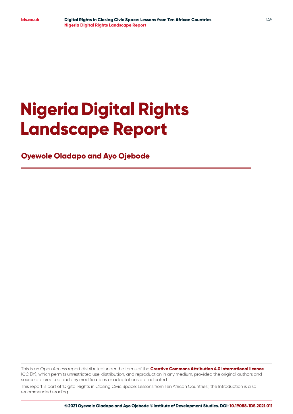 Nigeria Digital Rights Landscape Report