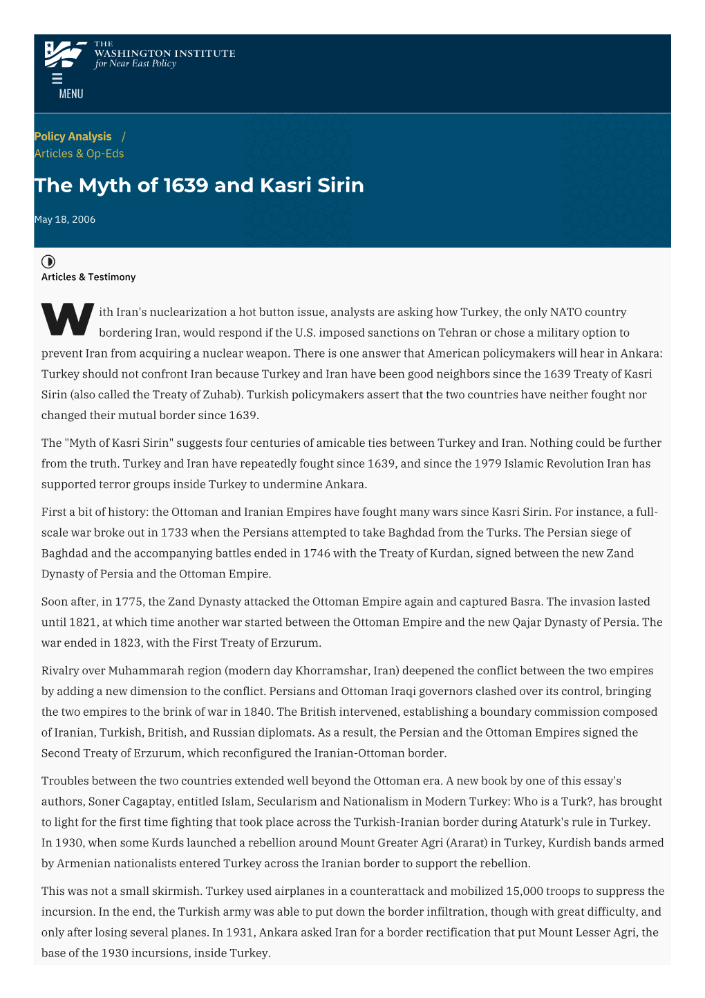 The Myth of 1639 and Kasri Sirin | the Washington Institute