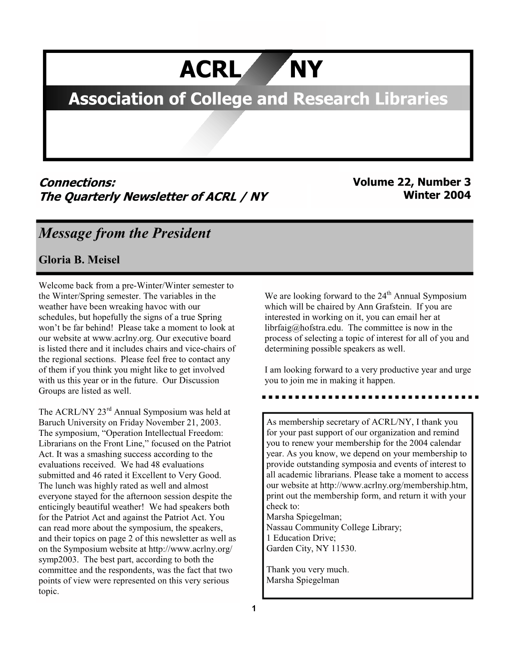 ACRL NY Association of College and Research Libraries Connections