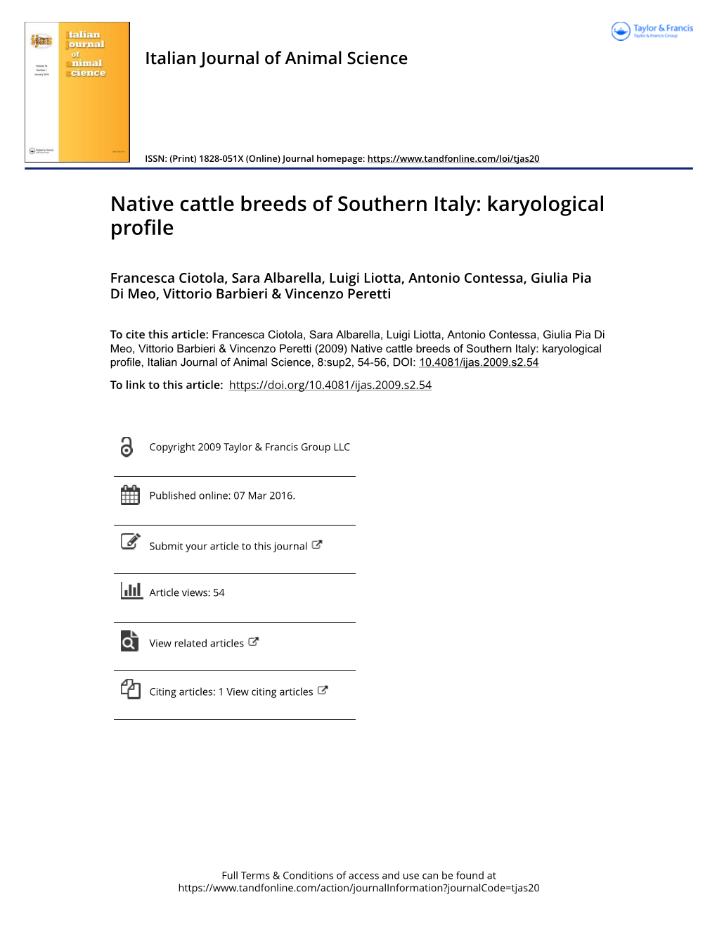 Native Cattle Breeds of Southern Italy: Karyological Profile